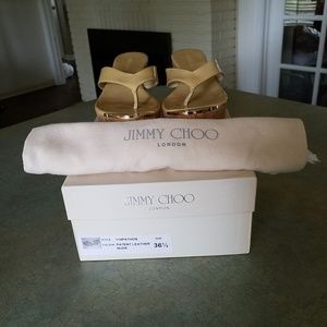 Jimmy Choo Sandal Wedge Patent Leather Sz 36.5